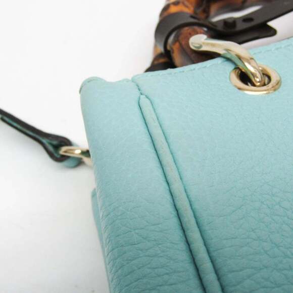 GUCCI Authentic Blue Leather Bamboo Shoulder Bag - Picture 8 of 16